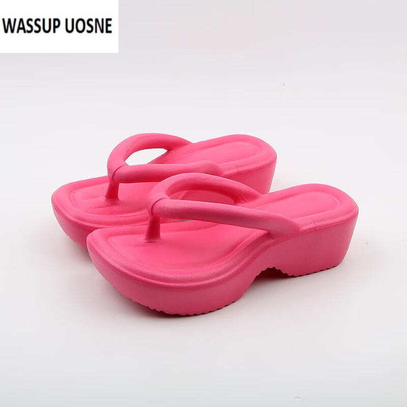 WASSUP UOSNE趙露思同款拖鞋女踩屎感外穿夏季韓版ins潮仙女風(fēng)厚底人字拖高跟 高跟夾腳拖-玫紅 35 -36