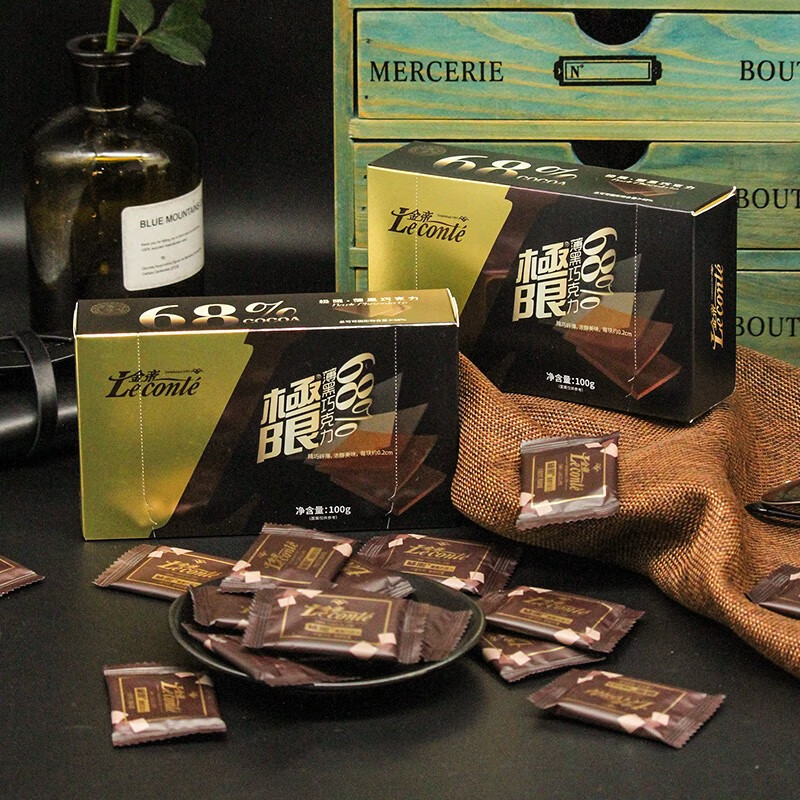 金帝（Leconte） 金帝68%纯黑巧克力盒装散薄片送女友礼物苦添加蔗糖无烘焙零食 68%黑巧克力薄片100g*2盒