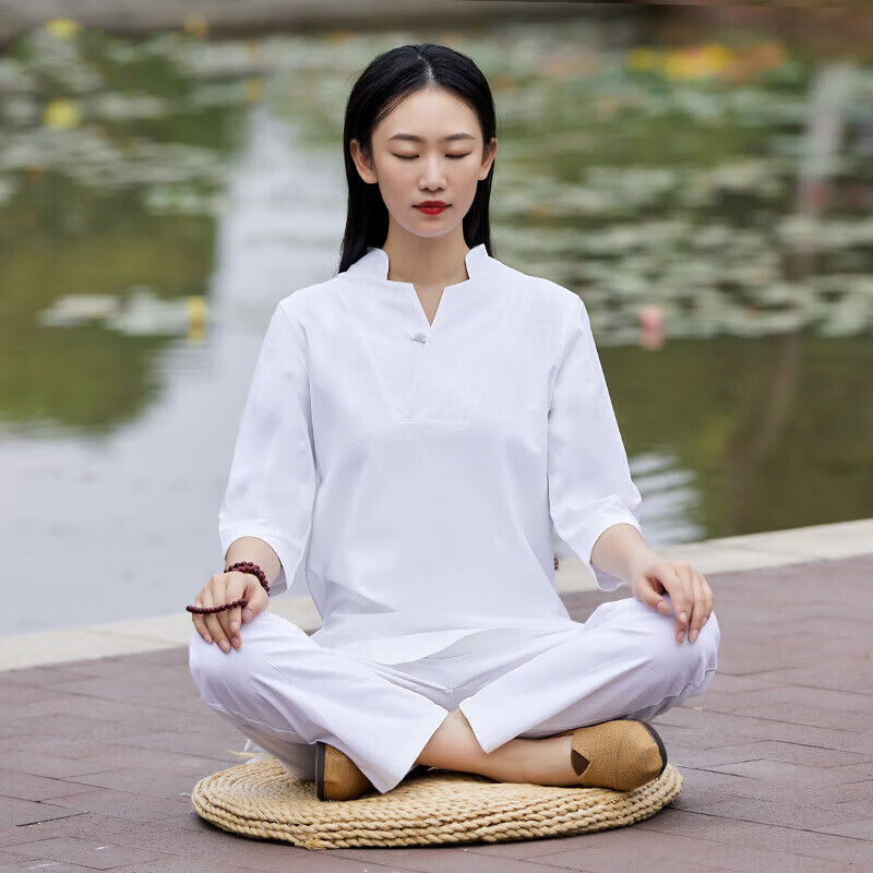 千易色太极服套装女棉麻中式中国风禅修服居士服夏季打坐禅意工作服