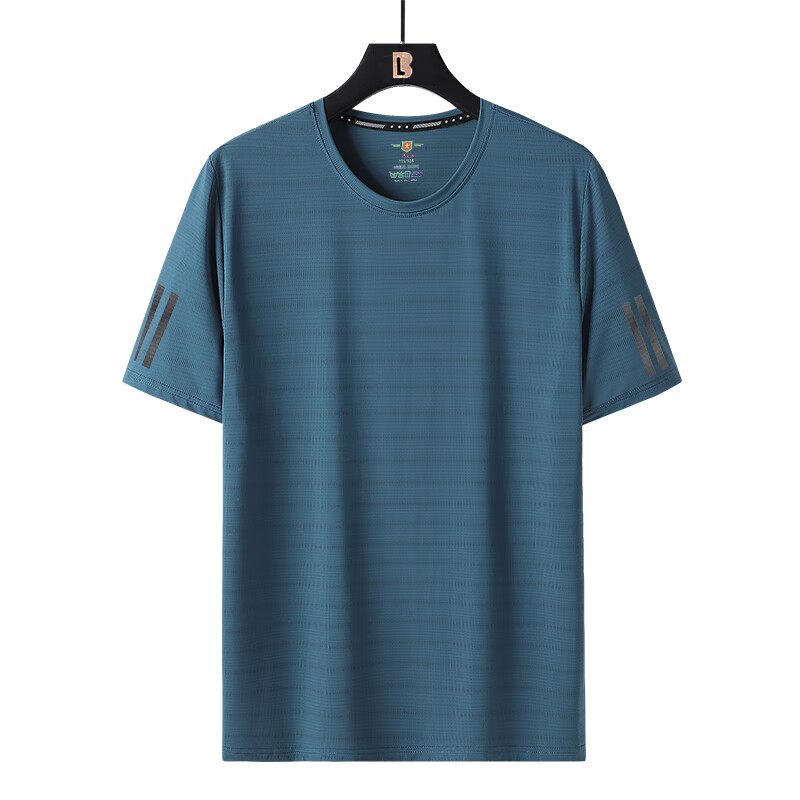 码冰丝速干短袖t恤男冰丝t恤衫男装夏季速干t短袖加肥加大码 7802乌蓝