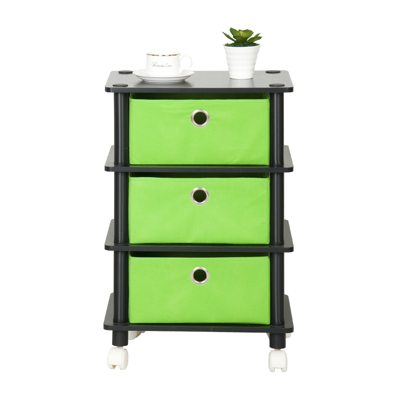 慧乐家 三层带抽收纳架 书柜 置物架 储物柜 书柜 绿色+黑色 11211-3