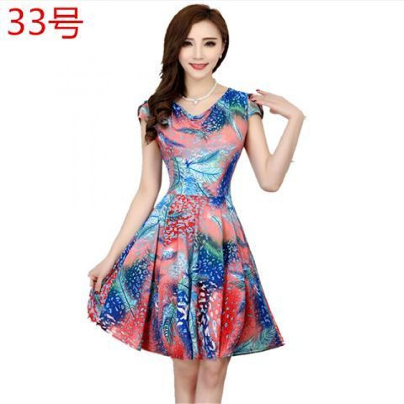 wanyi)中年中年装中老连衣裙35-40-45-50岁大妈妇女装短袖花裙子夏装