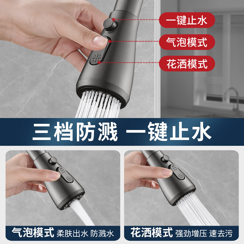 HEWE 德国厨房水龙头延伸器防溅水神器家用洗菜盆万向旋转万能转接头 银色（精铜接口-三档调节）