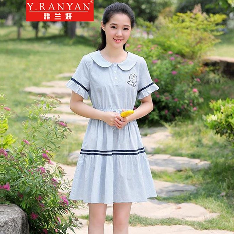 ranyan)裙子少女生夏装2021新款初中高中学生韩版学院风中长款休闲