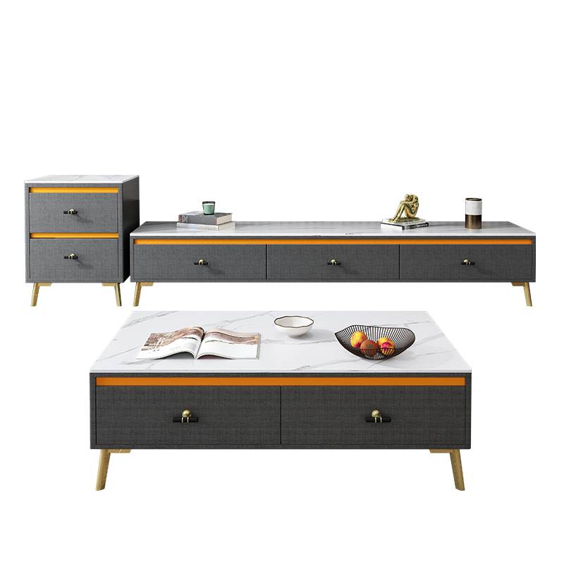 特伦顿 电视柜茶几组合 极简风格岩板台面客厅家具套装 1.2米白色茶几 电视柜 斗柜 茶几