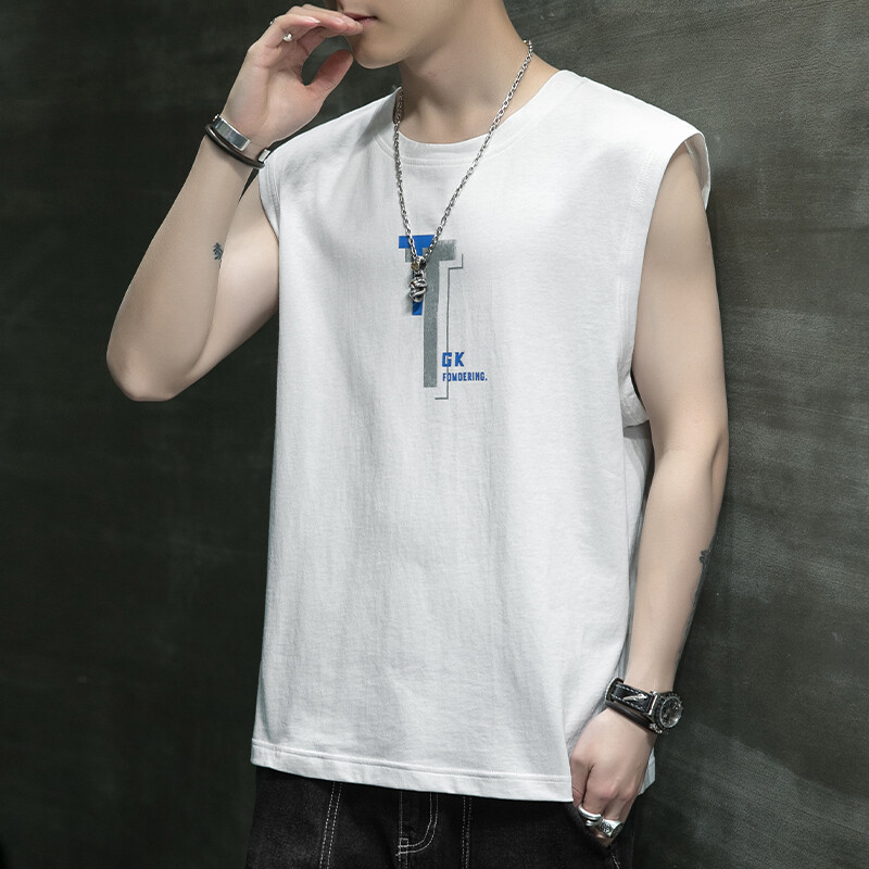 望了型 男士冰丝背心男夏季宽肩无袖短袖体恤新款坎肩男士短袖马甲