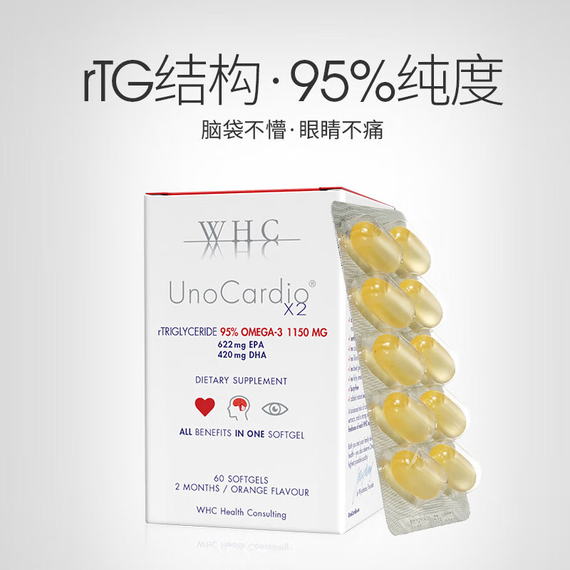 WHC小红帽鱼油 95%高纯度rTG结构深海鱼油Omega3呵护眼脑  60粒