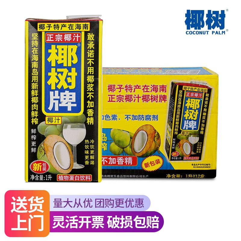 椰树牌 椰奶 海南椰汁 正宗椰子汁 植物蛋白饮料 海南特产  1L 12盒 1箱
