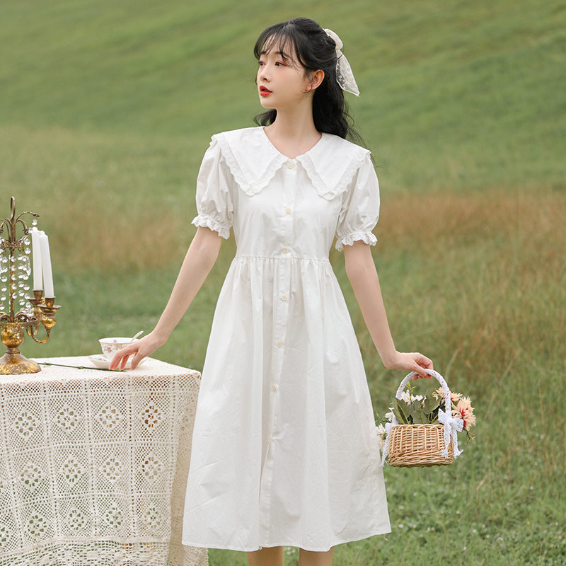 领夏季新款小清新收腰法式泡泡袖矮小个子初恋裙子文艺范大学生少女生