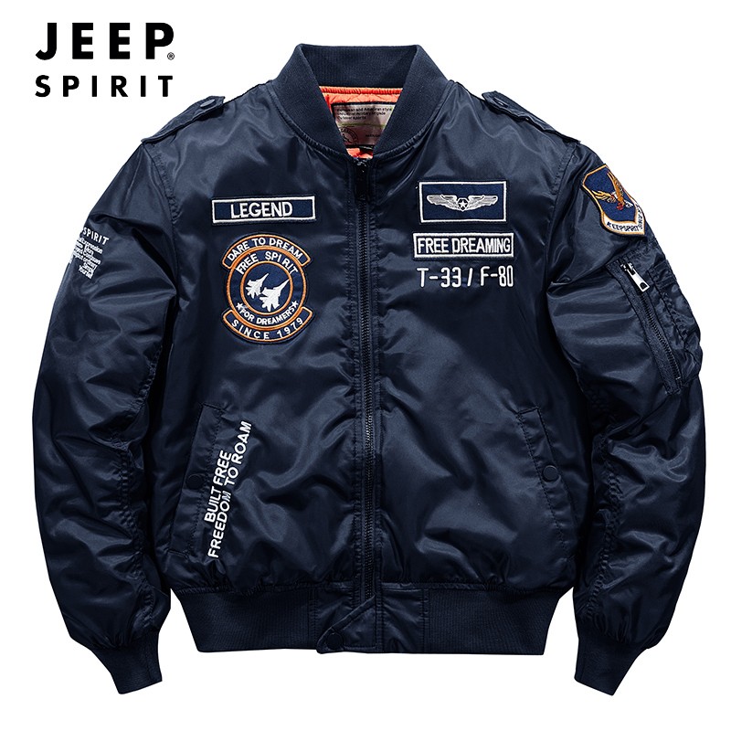 美国吉普jeep飞行员夹克男式青年秋冬季流行时尚绣花尼龙防水快干夹棉
