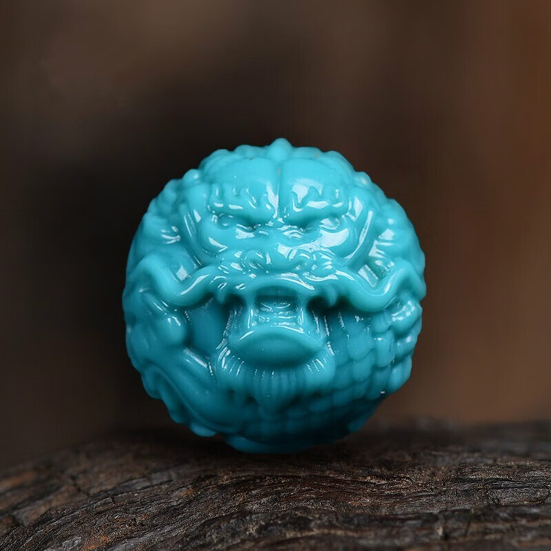 酷奇象(kuqixiang) 原矿绿松石龙珠 单颗高瓷圆珠雕刻手串隔珠 顶珠