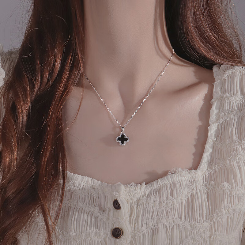 黑玛瑙白贝母双面项链