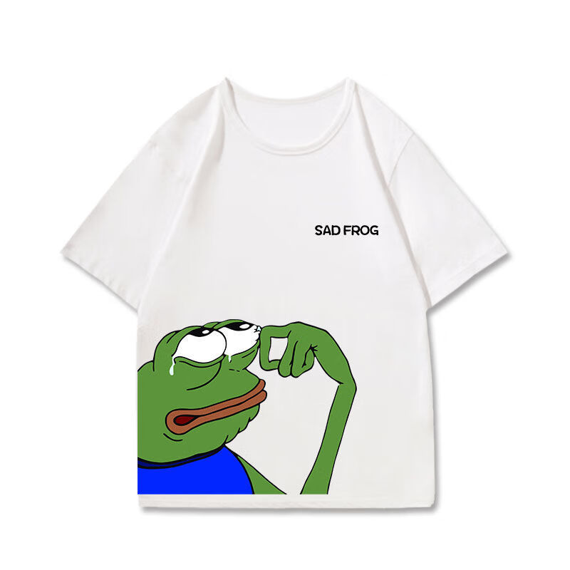 英梵度孤寡青蛙短袖欧美街头风宽松悲伤蛙t恤男衣服高街ins潮夏 白色1