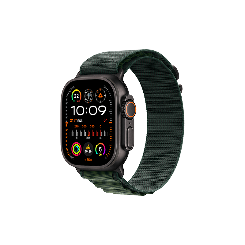 PLUS会员：Apple/苹果 Watch Ultra 2 智能手表GPS+蜂窝款49 毫米黑色钛金属表壳暗绿色高山回环式表带