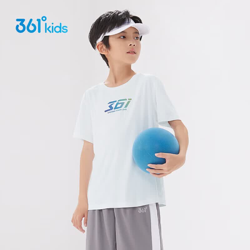 361°儿童速干短袖夏季男女中大童轻薄透气t恤logo短袖t恤白150