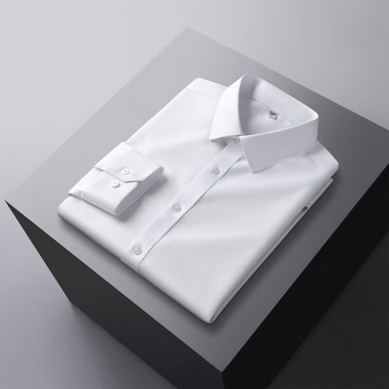 卡柏奇白衬衫男式秋冬棉商务休闲正装长袖衬衣男 白色 38