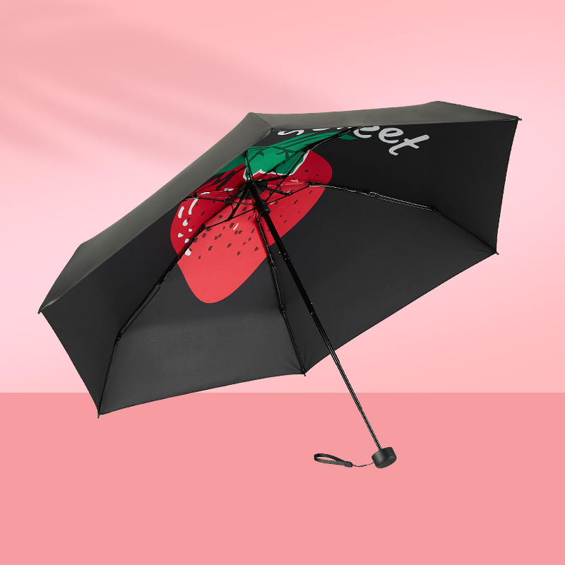 红叶（Hong Ye）红叶伞超轻迷你五折太阳伞防晒遮阳伞防紫外线晴雨伞两用水果系列 草莓-黑