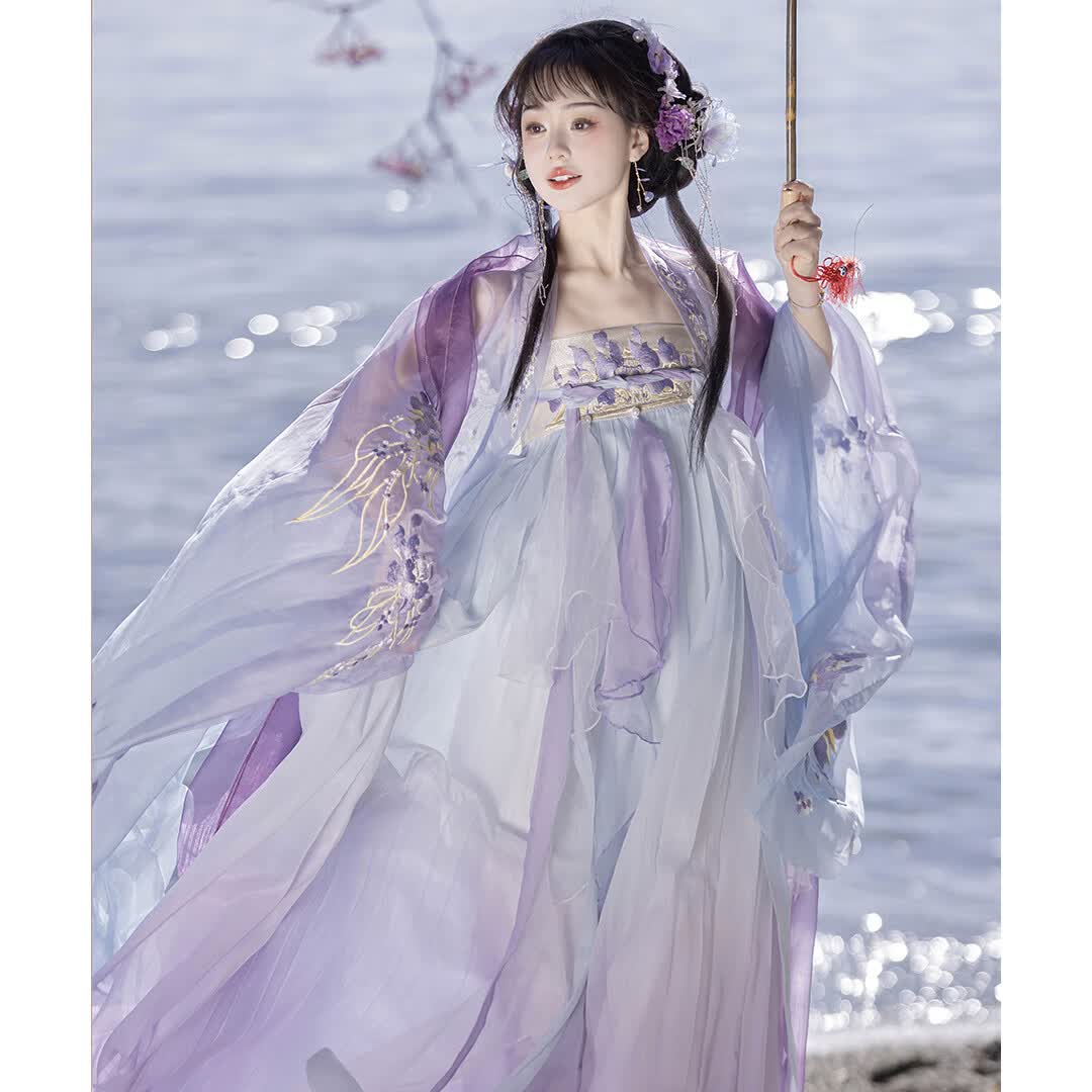 汉服成人女中国风套装【春不晚】唐制诃子裙 【天青色】大袖 诃子裙 s