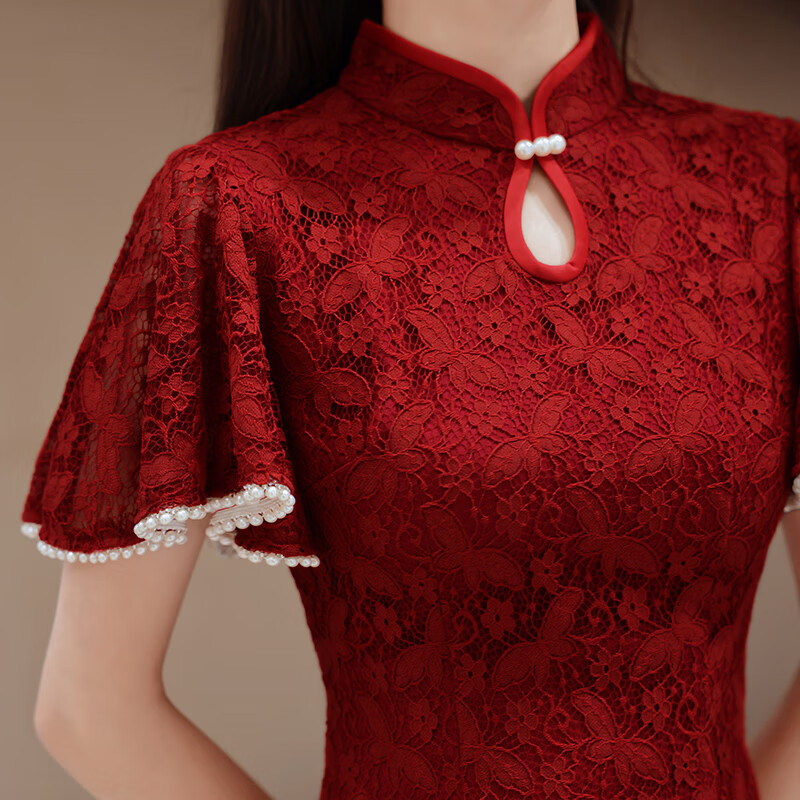 悦诗春沐旗袍敬酒服新娘2022新款夏季平时可穿结婚订婚回门礼服女蕾丝修身 CM231酒红色 M使用感如何?