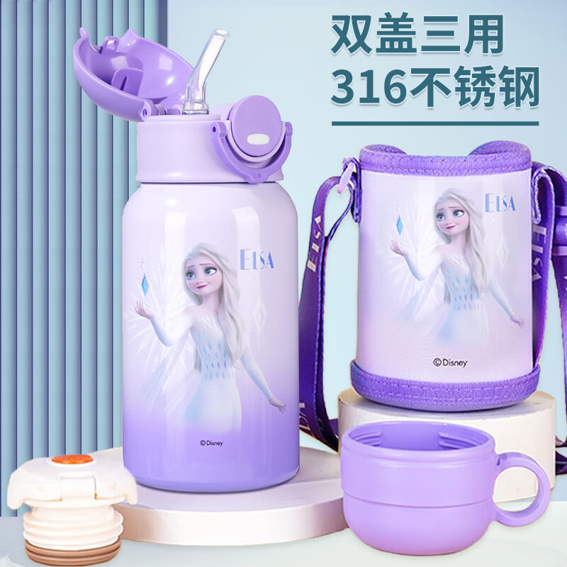 迪士尼（Disney）儿童保温杯双盖吸管儿童水杯316不锈钢女学生保温壶500ML冰雪公主怎么看?