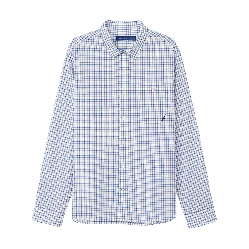 諾帝卡（NAUTICA）【單件直降】男裝春秋款全棉休閑親膚舒適格紋長袖襯衫男WE3101 4NV藏青（WE3101） L
