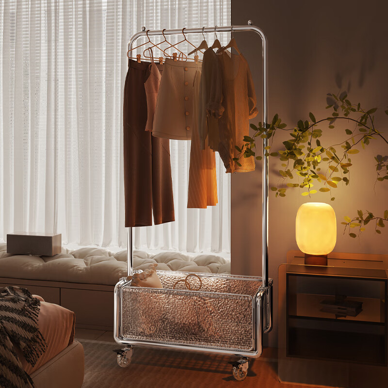 胖东来同款落地衣架可移动卧室衣架落地家用简易衣帽架酒店移代购 新款亚克力水波纹衣帽架96cm(水