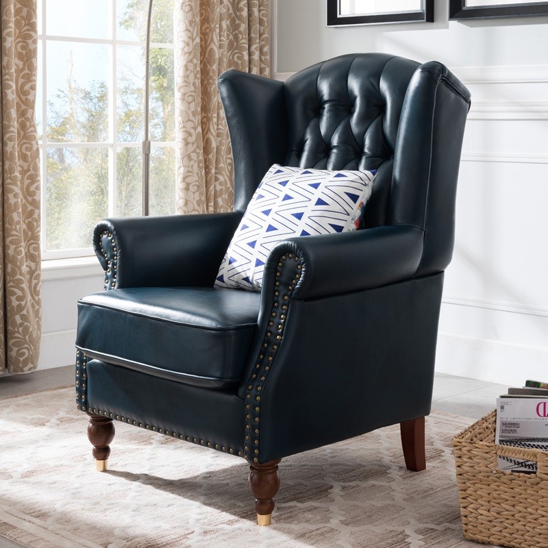 堂和聚(tangheju)美式乡村实木真皮老虎椅欧式单人沙发椅阳台休闲椅