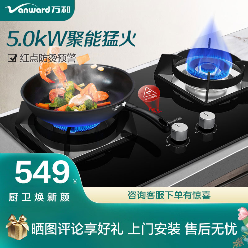 万和（Vanward）5.0KW台式燃气灶 煤气灶具家用台嵌两用天然气灶双灶嵌入式 钢化玻璃 燃气灶 5.0天然气