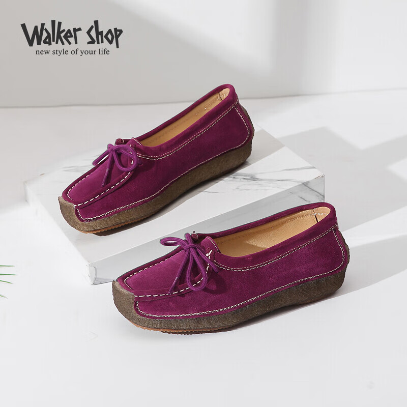 奥卡索 walker shop 女鞋磨砂牛皮蜗牛鞋平底孕妇妈妈单鞋四季舒适