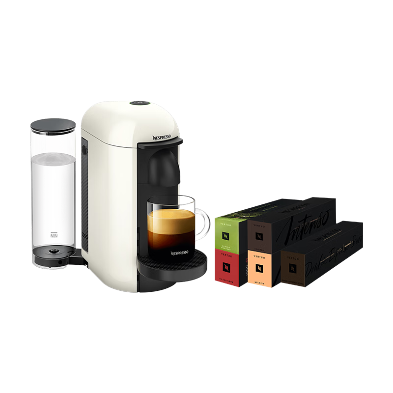 Nespresso奈斯派索 Vertuo Plus胶囊咖啡机套装 进口全自动家用商用咖啡机 含50颗咖啡胶囊 Plus优雅白及甄选咖啡5条装