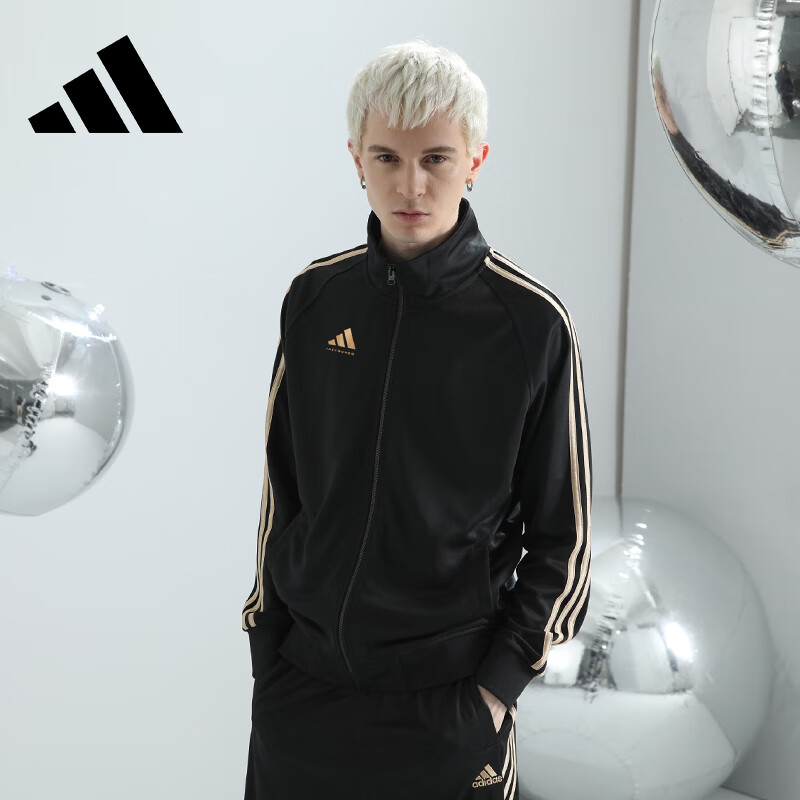 阿迪达斯阿迪达斯夹克外套男运动服经典三条纹休闲潮流宽松上衣 【金色条纹/新款logo】TR30JT-BG S （建议身高160-165厘米）