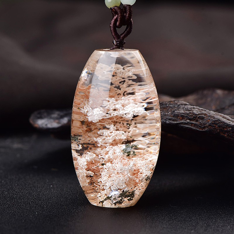 旭元天然白幽灵水晶吊坠幽灵水晶挂件天然水晶桶珠项链女款男款 约51.