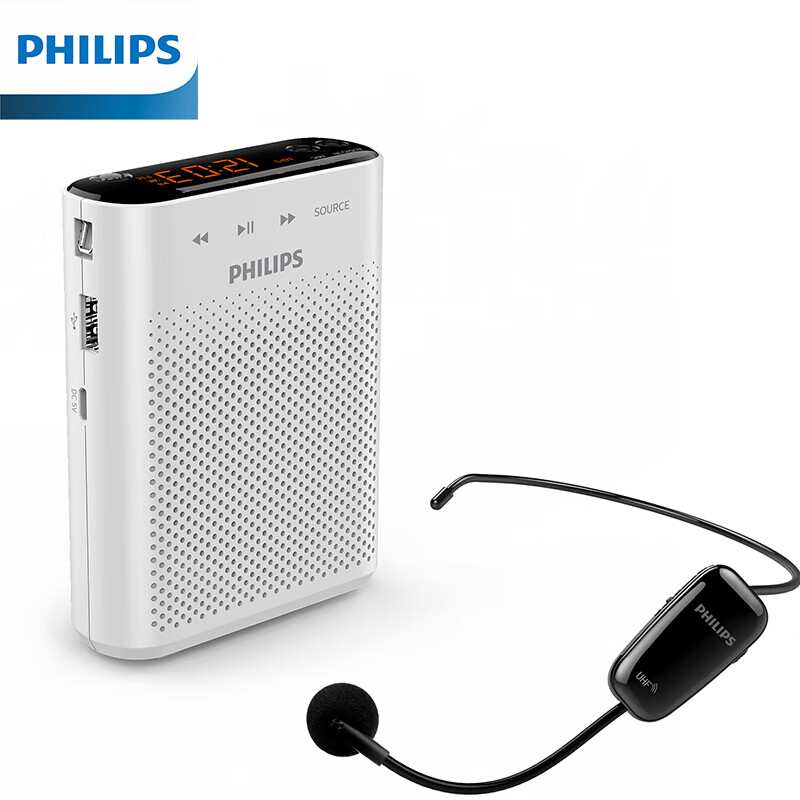 飞利浦PHILIPS 小蜜蜂扩音器UHF无线麦教师专用 插卡喇叭音箱 腰挂麦克风 导游便携式讲解员 SBM230 FM收音机