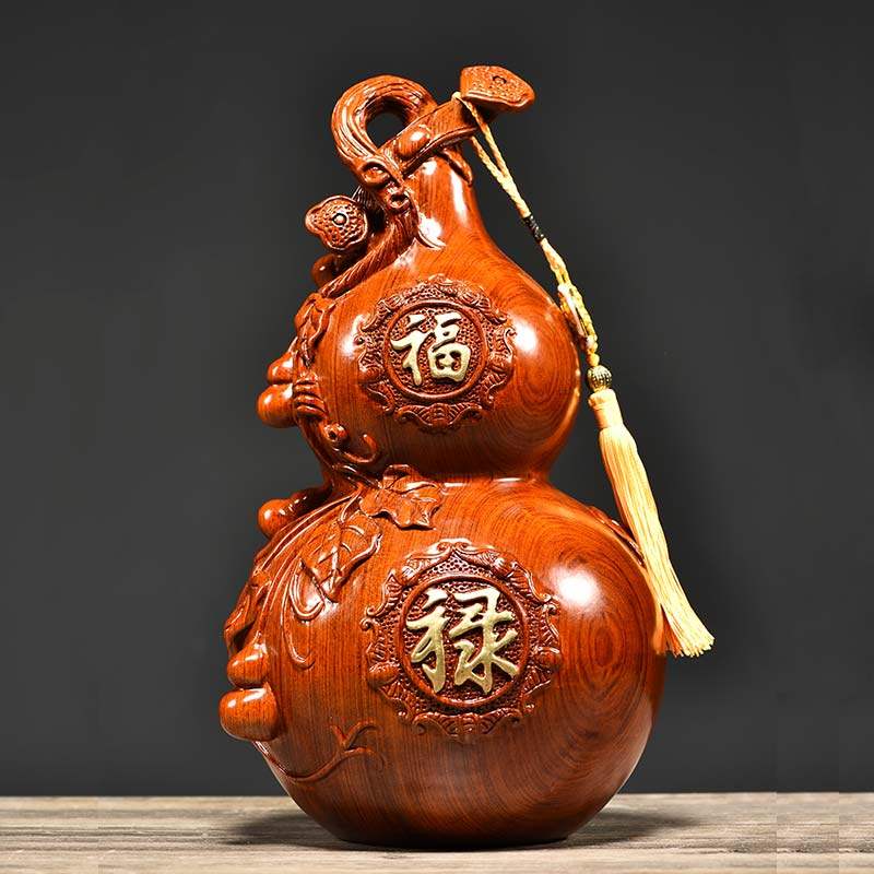 一木代传 木雕刻葫芦摆件家居客厅电视柜装饰木雕工艺品开业乔迁送