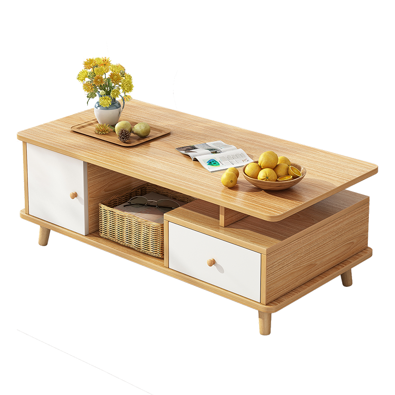 悦美妙茶几桌客厅家用北欧茶台桌办公室泡茶桌小户型实木腿边几桌子 【一抽一柜一格款】120CM橡胶木+白色