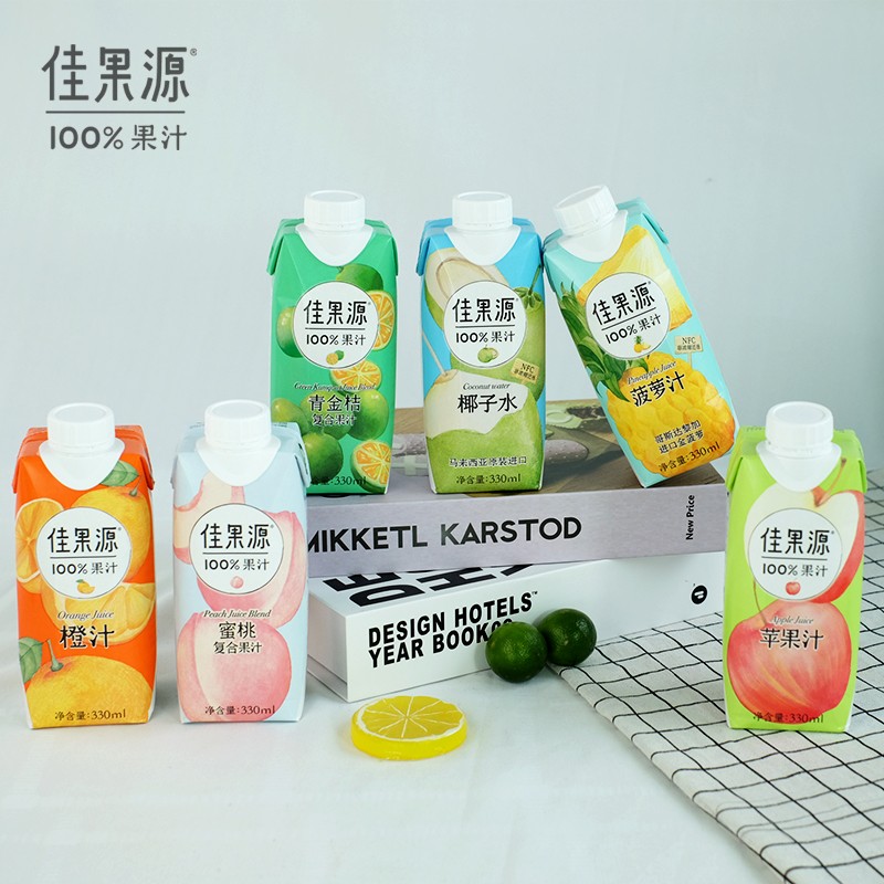 佳果源 100%果汁6口味混合装330ml*12瓶(椰子水菠萝汁蜜桃复合青金桔复合橙汁苹果汁各2瓶)