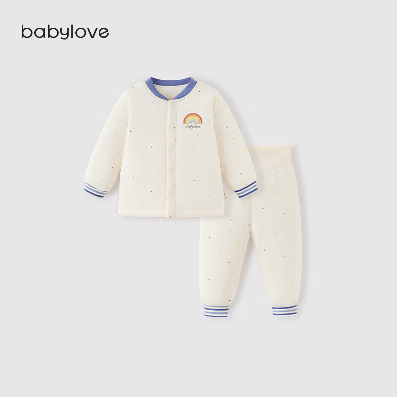 babylove寶寶套裝恒溫薄夾棉嬰幼兒高腰護肚家居服秋冬保暖棉衣棉褲兩件套