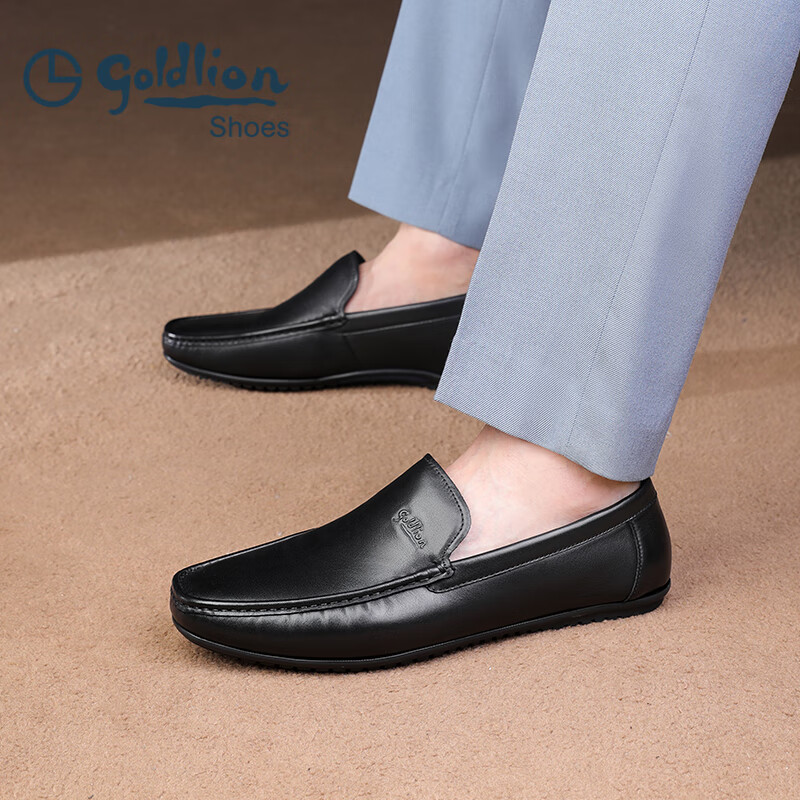金利来（Goldlion）豆豆鞋男春季皮鞋男商务休闲鞋男柔软百搭乐福鞋套脚鞋男士皮鞋 黑色 37