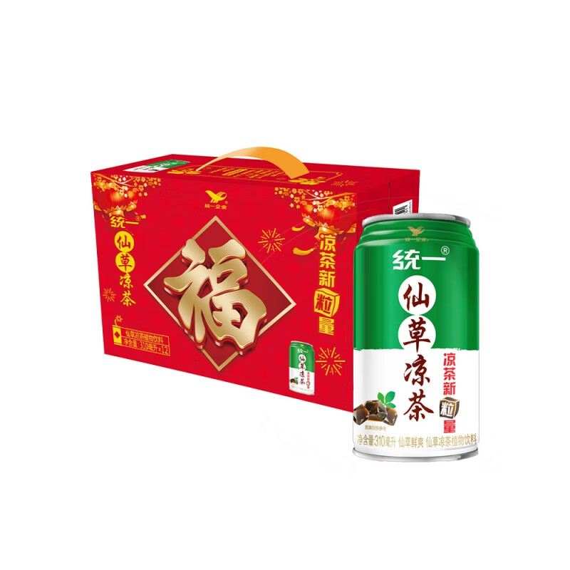 统一仙草凉茶植物饮料含仙草冻罗汉果金银花罐整箱礼盒装 仙草凉茶310