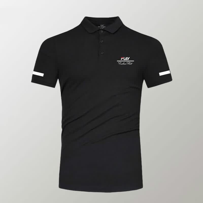 字母印花翻领半袖体恤男潮流百搭飞乐上衣服 f139胸标polo短袖黑色 m