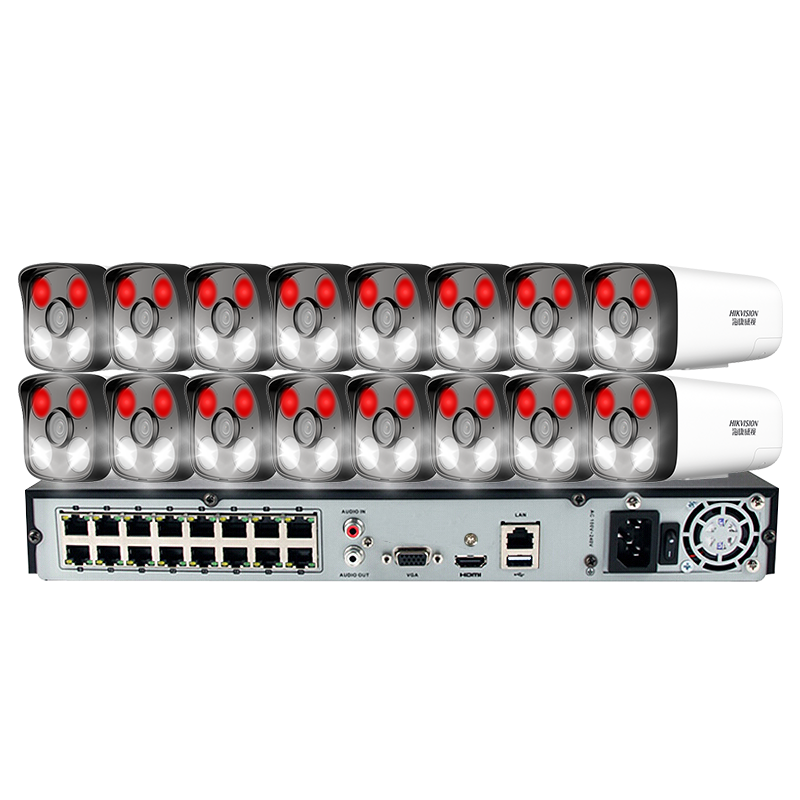 HIKVISION海康威視攝像頭監(jiān)控套裝16路400萬紅外全彩攝像機室內(nèi)室外網(wǎng)線供電語音對講8T硬盤B14HV3-LT