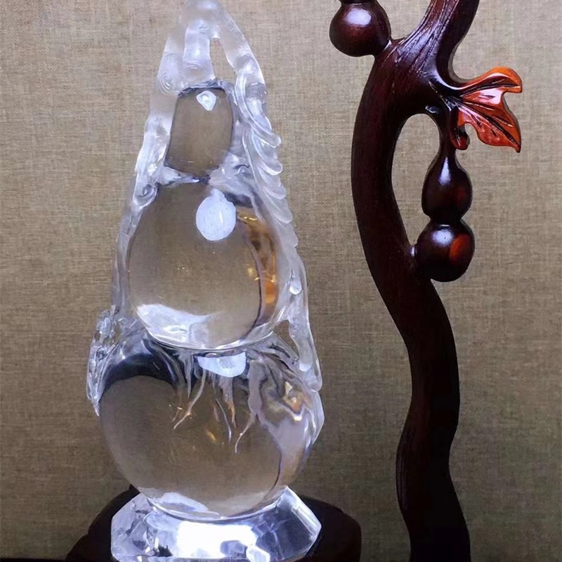 君政收藏款白水晶葫芦摆件原石雕刻无优化 镂空雕刻代表 白色