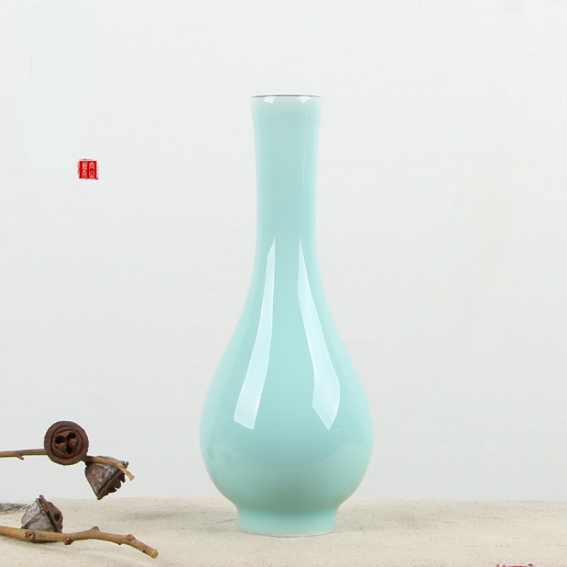 玉憬熙龙泉青瓷观音净水瓶 陶瓷花瓶花器 新中式家居饰品摆件 弟窑粉