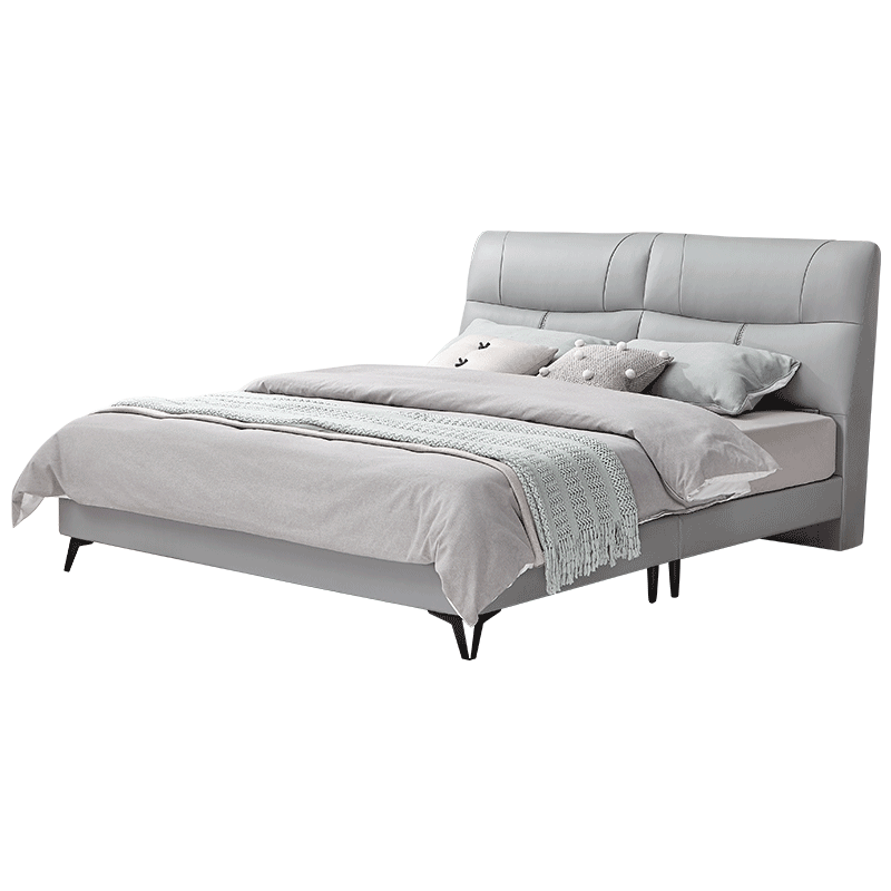 全友家居 床 轻奢皮床 双区软包床屏 头层牛皮双人床 1.8米软床AK1（2-2）单床