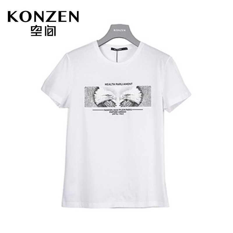 KONZEN空间男装2021商场同款春季纯棉个性印花图案短袖T恤 01白色 165/84A/S