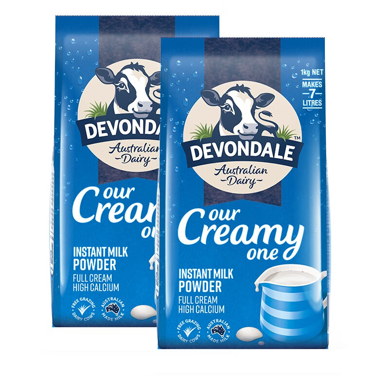 德运(Devondale) 澳大利亚原装进口 全脂调制成人奶粉袋装送人礼物 全脂奶粉1kg*2袋