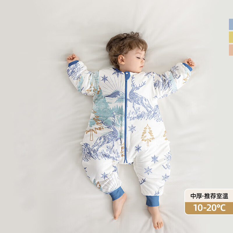贝肽斯肽柔婴儿睡袋春秋冬新生儿防踢被分腿感温标儿童大码防惊跳 秋冬中厚-感温(10-20℃)天鹿 L码 90-105cm(建议2-4岁)