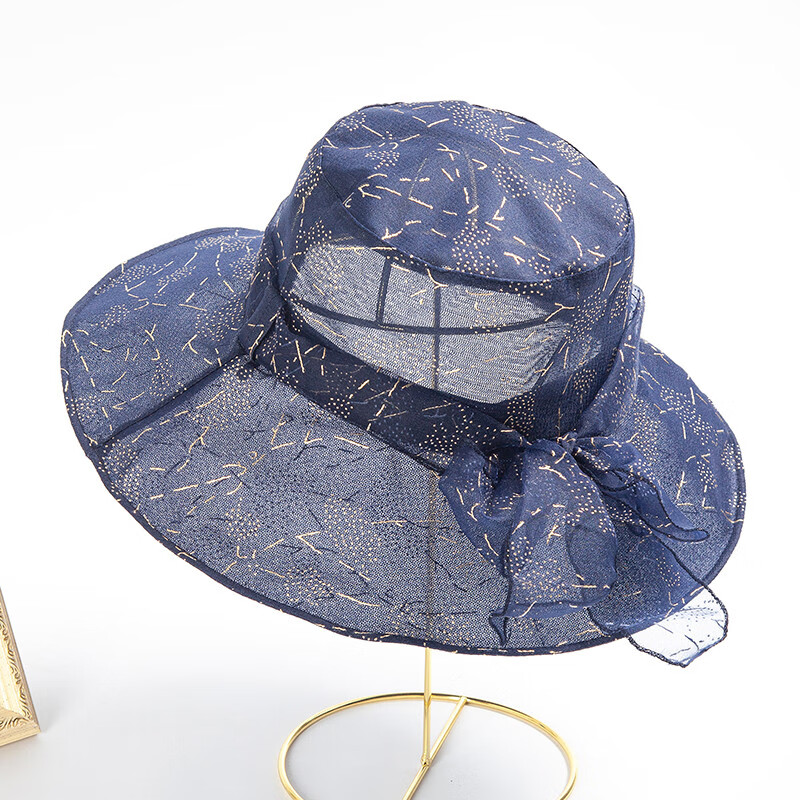 达芬奇密码 时尚欧根纱太阳帽女夏季遮脸防晒帽子适合圆脸薄遮阳帽 藏蓝 蝴蝶结 均码57cm 京东折扣/优惠券