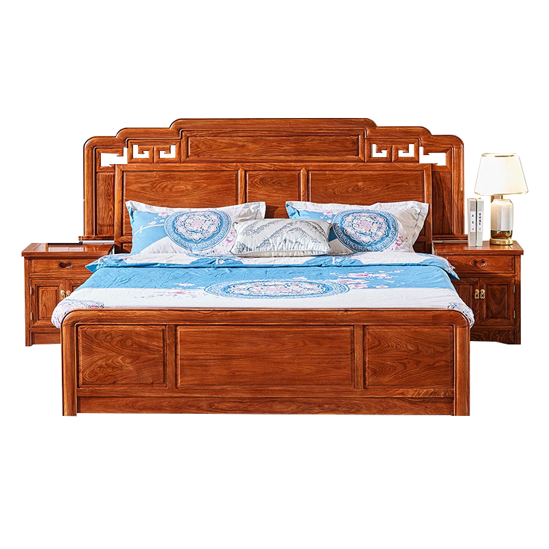 正荣府 红木家具 非洲花梨(学名:刺猬紫檀)中式卧室家具全实木双人床婚床 1.5大床+2床头柜