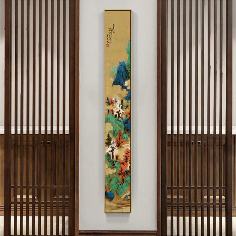 新中式装饰画玄关过道细长窄长条画竖版餐厅酒店壁画客厅山水挂画高端